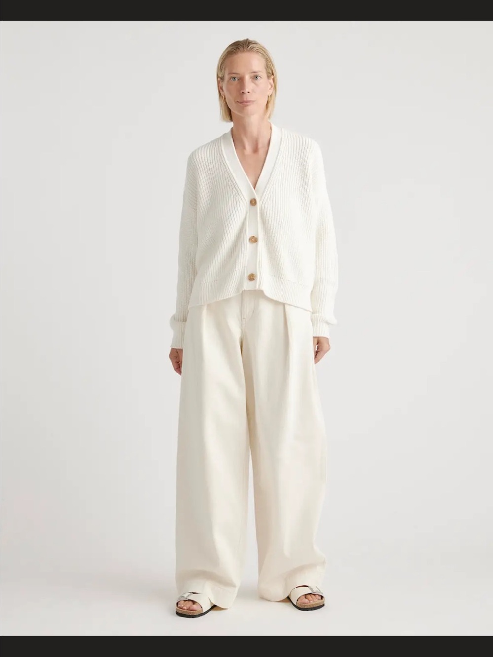 EUC Quince 100% organic cotton fisherman boxy cropped cardigan - Picture 2 of 8